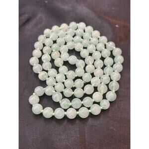 Vintage Pale Green Jade Bead Strand Necklace Silk Knotted 30"